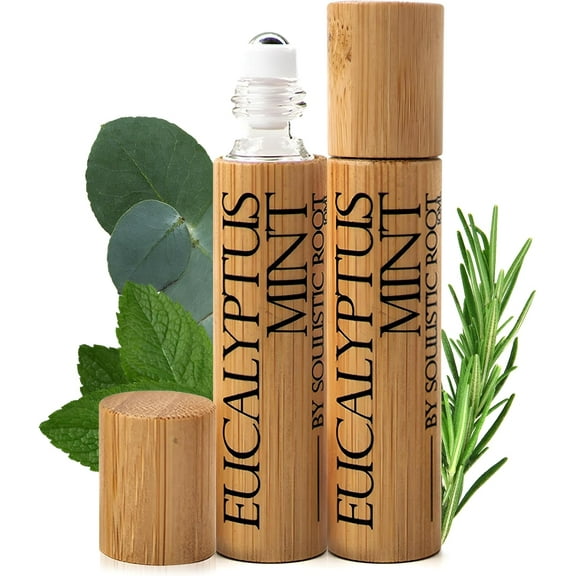 Soulistic Root Eucalyptus Mint Essential Oil Roll On – Breathe Essential Oil Blend w/Peppermint, Spearmint, Rosemary – Aromatherapy Rollerball for Spa, Self Care, Energy – 10ml Bottles Each