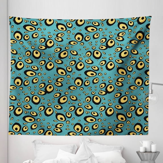 Retro Tapestry, Abstract Design Dots and Spots Nostalgic Groovy Themed Pattern, Fabric Wall Hanging Decor for Bedroom Living Room Dorm, 5 Sizes, Cadet Blue Mustard and Black, by Ambesonne