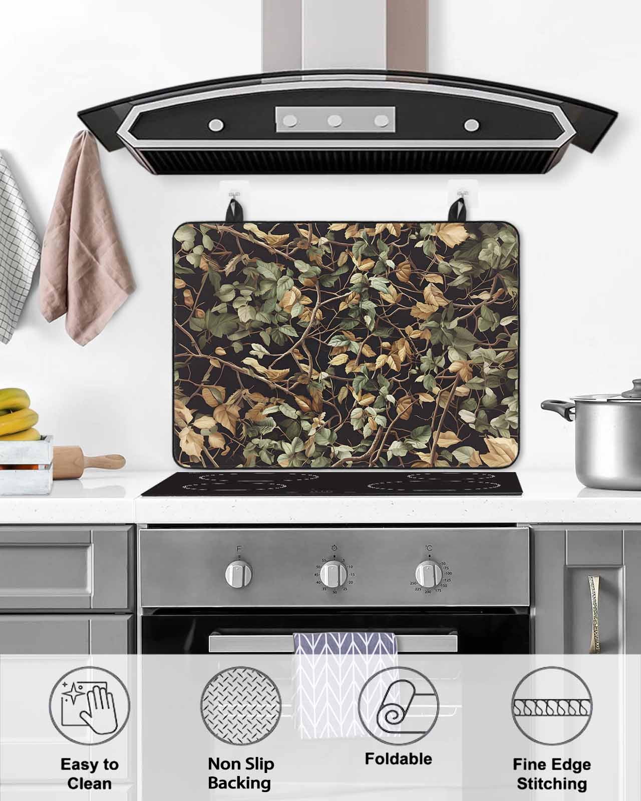 nqOlkjepod Large Induction Cooktop Protector Mat 24"x21", Vintage Leaves Branch Stove Top Covers for Electric Stove, Farmhouse Botanical Decorative Stove Burner Cover Mats, Glass Top Stove Cover