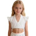 thumbnail image 2 of Krdevn Ruffle Sleeve Button Front V-Neck Crop Top Casual Dressy Blouse (Little Girls, Big Girls),7-8 Years, 2 of 4