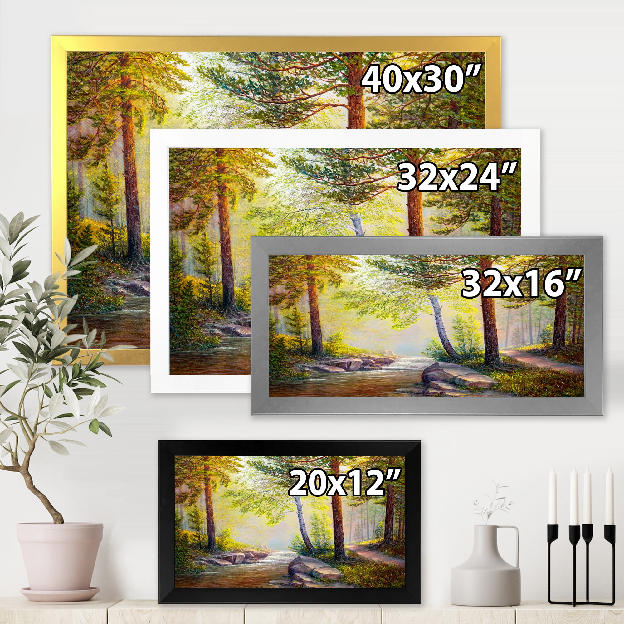 Designart 'Afternoon Light Through The Forest Trees' Traditional Framed Art Print