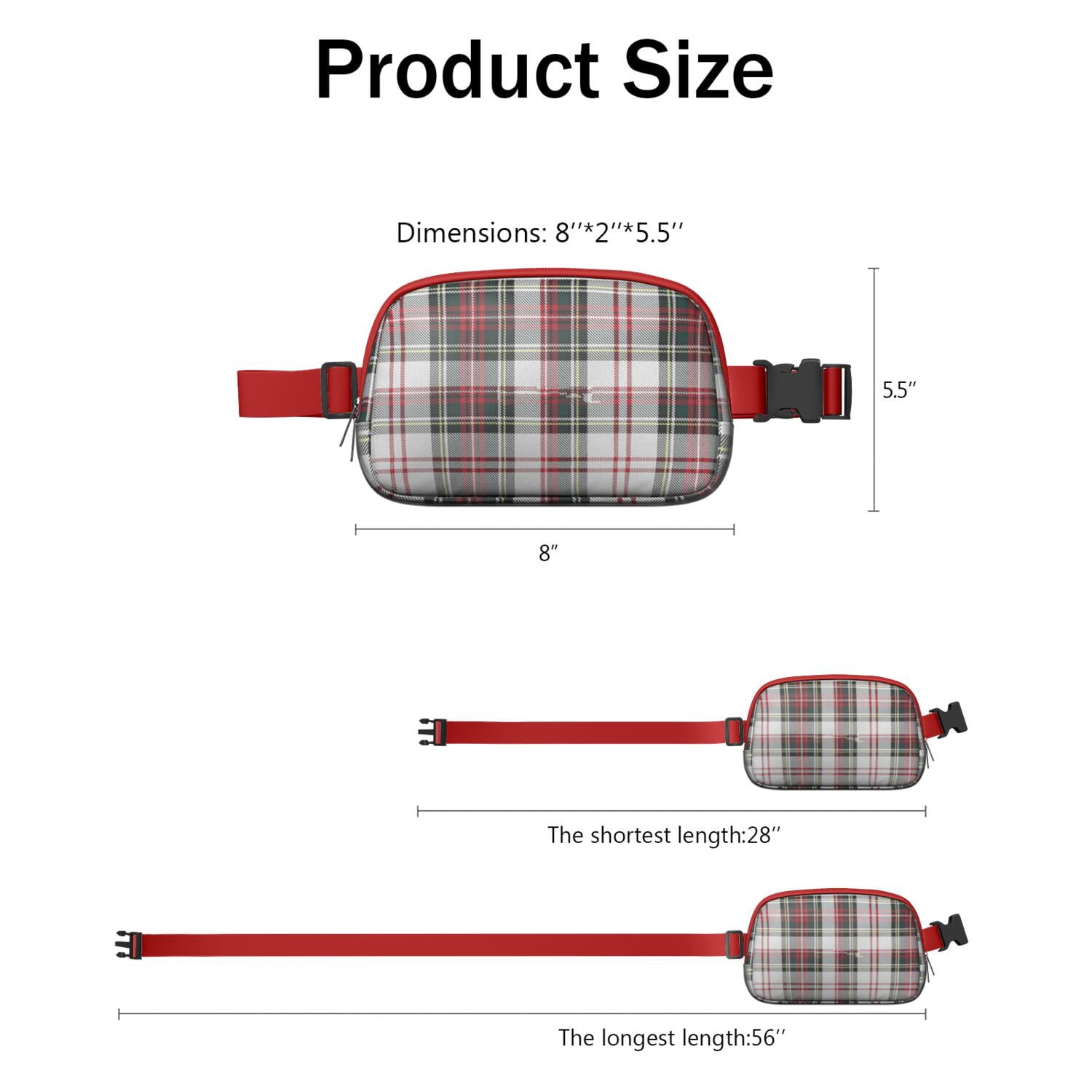 Retro Plaid Waist Bag – Vintage Checkered Fanny Pack with Abstract Geometric Pattern