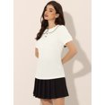 thumbnail image 3 of Blusa de manga corta con cuello Peter Pan y ribete en contraste para mujer Blanco XL, 3 of 5