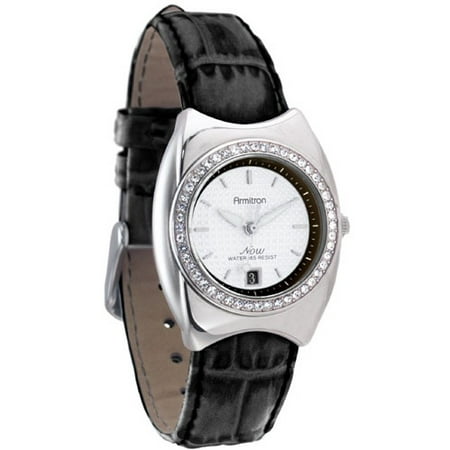 Crystal Bezel Black Strap Watch
