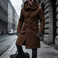 thumbnail image 5 of Trench Coat Men Double Breasted Business Wrap Hooded Long Jacket With Pockets Casual Knee Length Winter Overcoats, 5 of 5