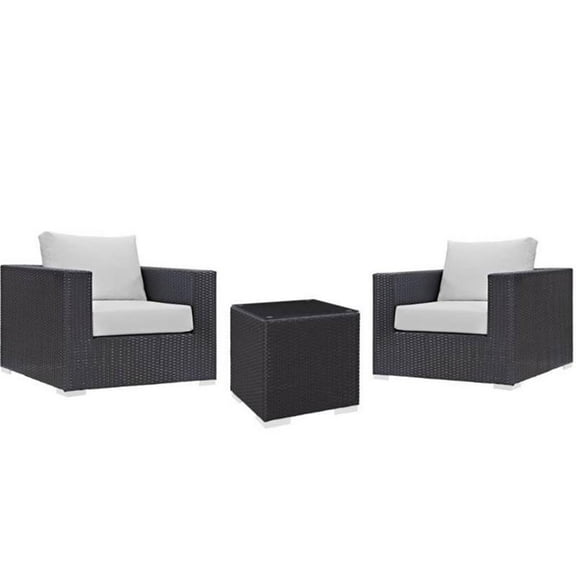3 Piece Patio Furniture Set with Set of 2 Arm Chair and End Table in Espresso and White