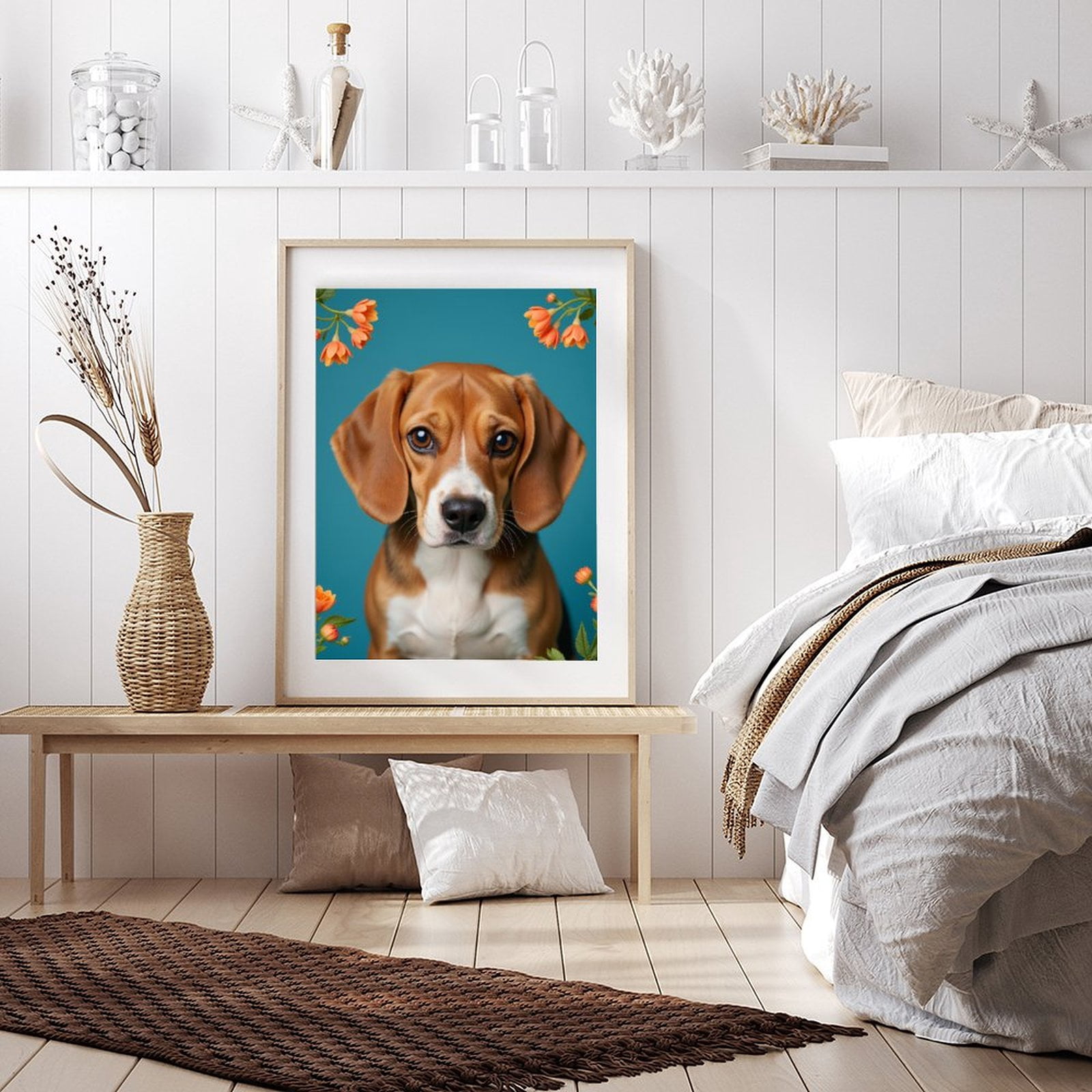 Diamond Art Kit for Adults, Beagle Portrait Floral Border Diamond Painting for Adults Beginners, DIY Diamond Art Painting Kits, 5D Diamond Painting Crafts for Home Decor 12x16 Frameless
