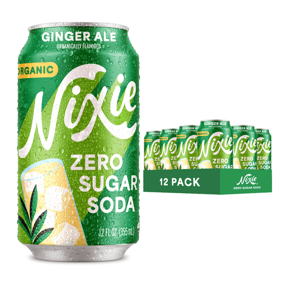 Nixie Organic Zero Sugar Ginger Ale Soda, 12oz, 12 Pack