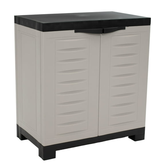 Sunnydaze Adjustable 25.5" Plastic 1-Shelf Freestanding Garage Storage Cabinet, Gray w/ Charcoal Trim