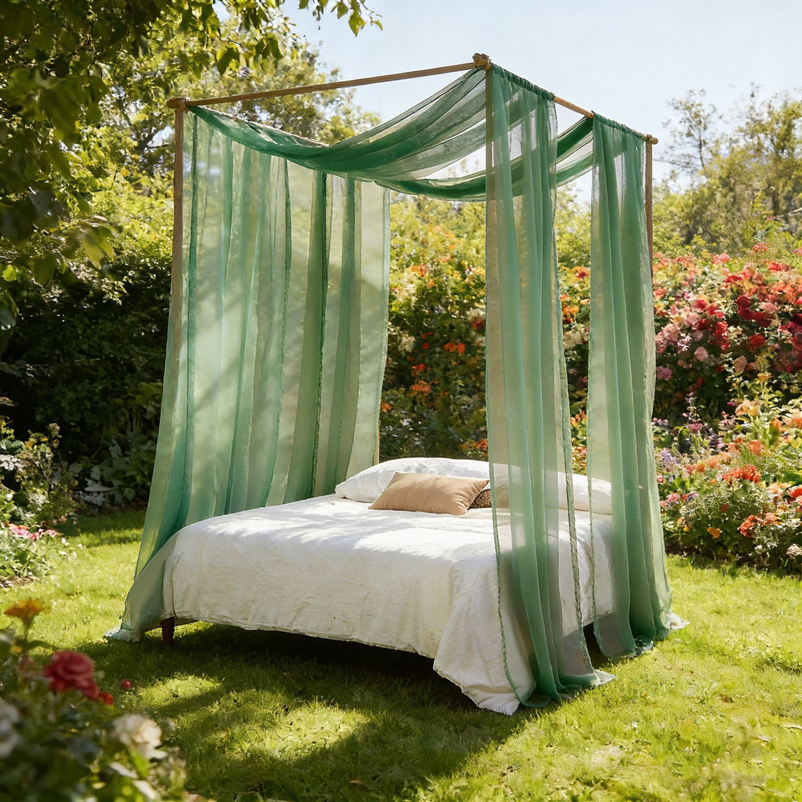 Canopy Bed Curtains Princess Bed Canopy Scarf Valance for Full/Queen Metal Bed Frame,Wood Frame Bed-2 Panel Sheer Curtain Canopy Bed Drapes