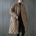 thumbnail image 5 of Lovskoo 2024 Womens Winter Coats Quilted Jacket Long Sleeve Large Loose Stand Collar Solid Medium Long Pocket Lightweight Cotton Padded Coat Khaki, 5 of 8