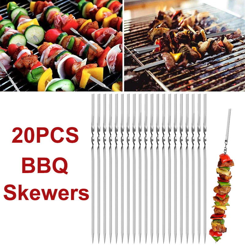 15*Stainless Steel Barbecue Metal Skewers Needle BBQ Grill Kebab Stick Reusable 