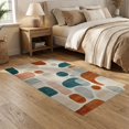thumbnail image 2 of ODIKA 5'x7' Cream Mid Century Abstract Geometric Washable Area Rug Minimalist Curved Shapes Retro Color Blocks Vintage Balance Easy Care, Non-Shedding, Pet Friendly, for Small Living Room, Bedroom, 2 of 7