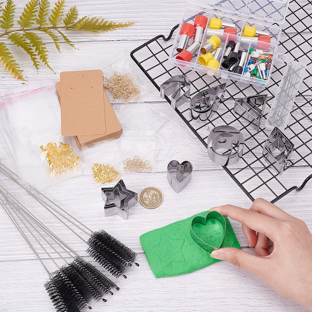 DIY Earring Making Finding Kit Including Column Clay Cutter Sets Brass Earring Hooks Nylon Brushes Plastic & Iron Ear Nuts
