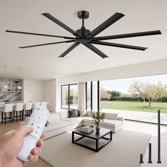 Lokivas 84in Ceiling Fans No Light with Remote Control, Reversible DC Motor, Industrial Large Ceiling Fans with 6-Speed for Indoor Outdoor, Black
