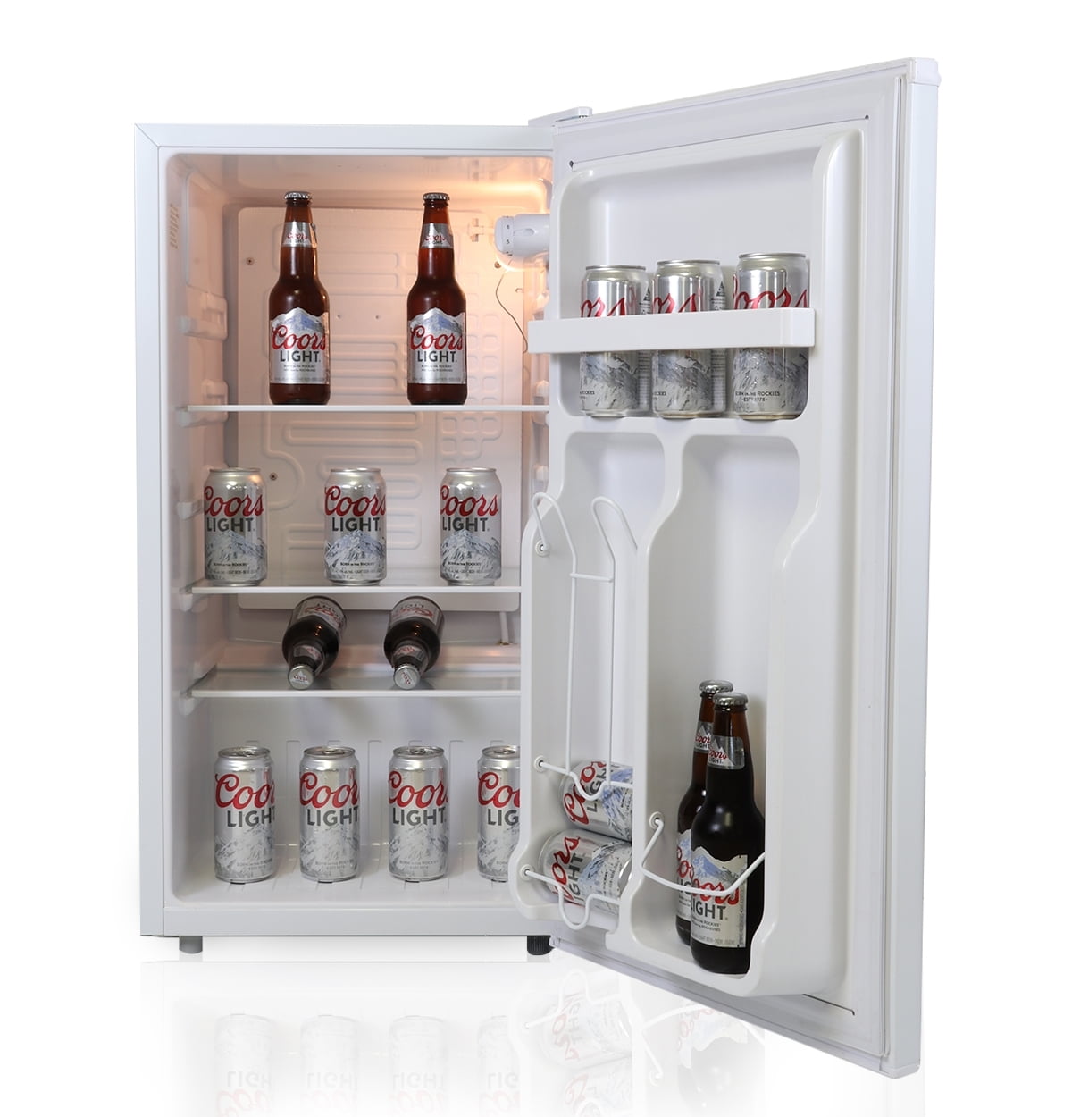 Coors Light 3.2 cu ft (90L) Compact Fridge with Bottle Opener, 95 Quart Capacity, Portable for Snacks, Beverages, Beer, Dorm, Office, or RV