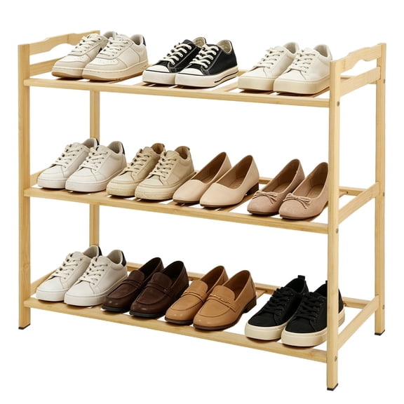 3-Tier Bamboo Shoe Rack,50cm Length,Simple Entryway Organizer for Dorm,Home, Bedroom, Space Saving Shoe Storage