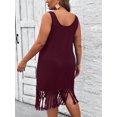 thumbnail image 2 of Maroon Plus Size Sleeveless Knitted Fringe Tassel Dress For Summer Beach Vacation, 2 of 5