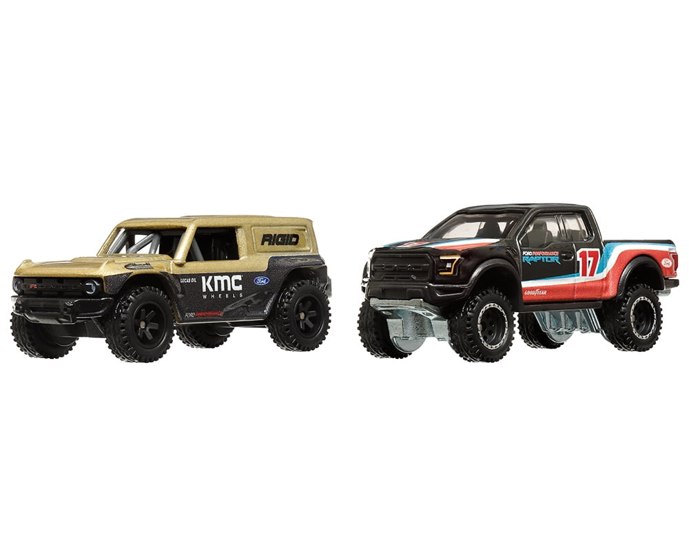 Ford Bronco R Gold Met & Black & 2017 F-150 Raptor Truck #17 Black w/Stripes "Car Culture" Set Die Cast Model Cars by Hot Wheels
