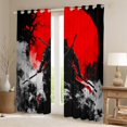 thumbnail image 2 of jejeloiu Japanese Samurai Blackout Curtains Set of 2 (52x84 Each),Gray Splashing Ink Window Curtains,Red Moon Curtains and Drapes For Adults,Microfiber Bedroom Decor, 2 of 6
