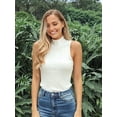 thumbnail image 5 of Women'S Sleeveless Mock Turtlenecks Tops Stretch Slim Fitted Tank Top Basic Bustier Tee White S, 5 of 9