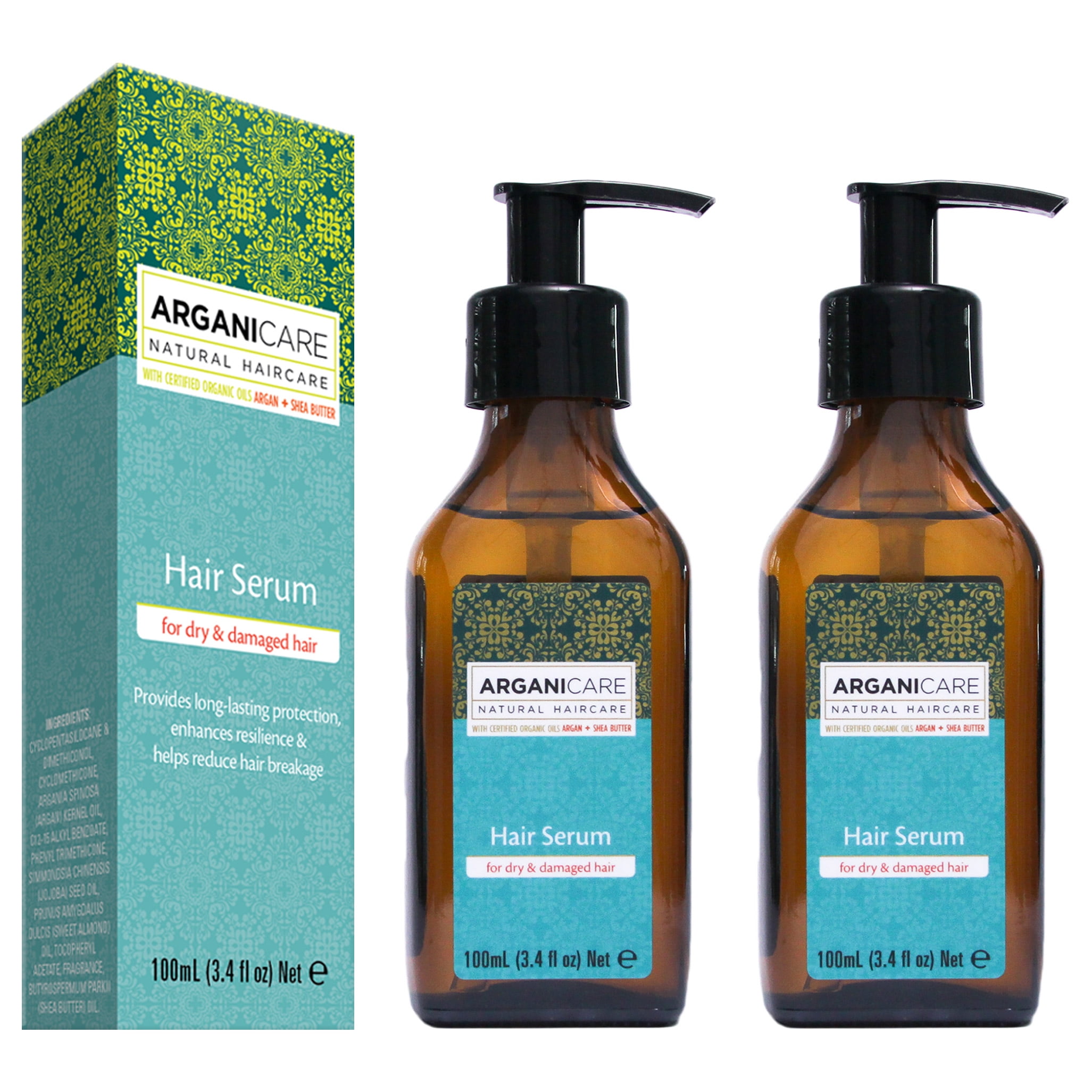 Arganicare Argan Oil Hair Serum for dry and damaged hair with Certified  Organic Argan Oil and Shea Butter.  fl. Oz. 2 Pack Bundle 