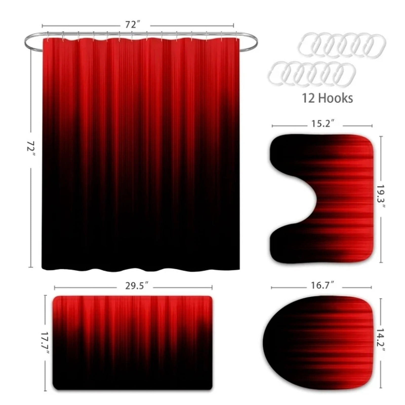 Bathroom Sets Cozival Gradient Ombre Bathroom Set Includes Shower Curtain And Bath Mat, Non-Slip Fuzzy Rug, And Modern Waterproof Liner for Tub, Ensemble for Home Decor And Practical Use, Red