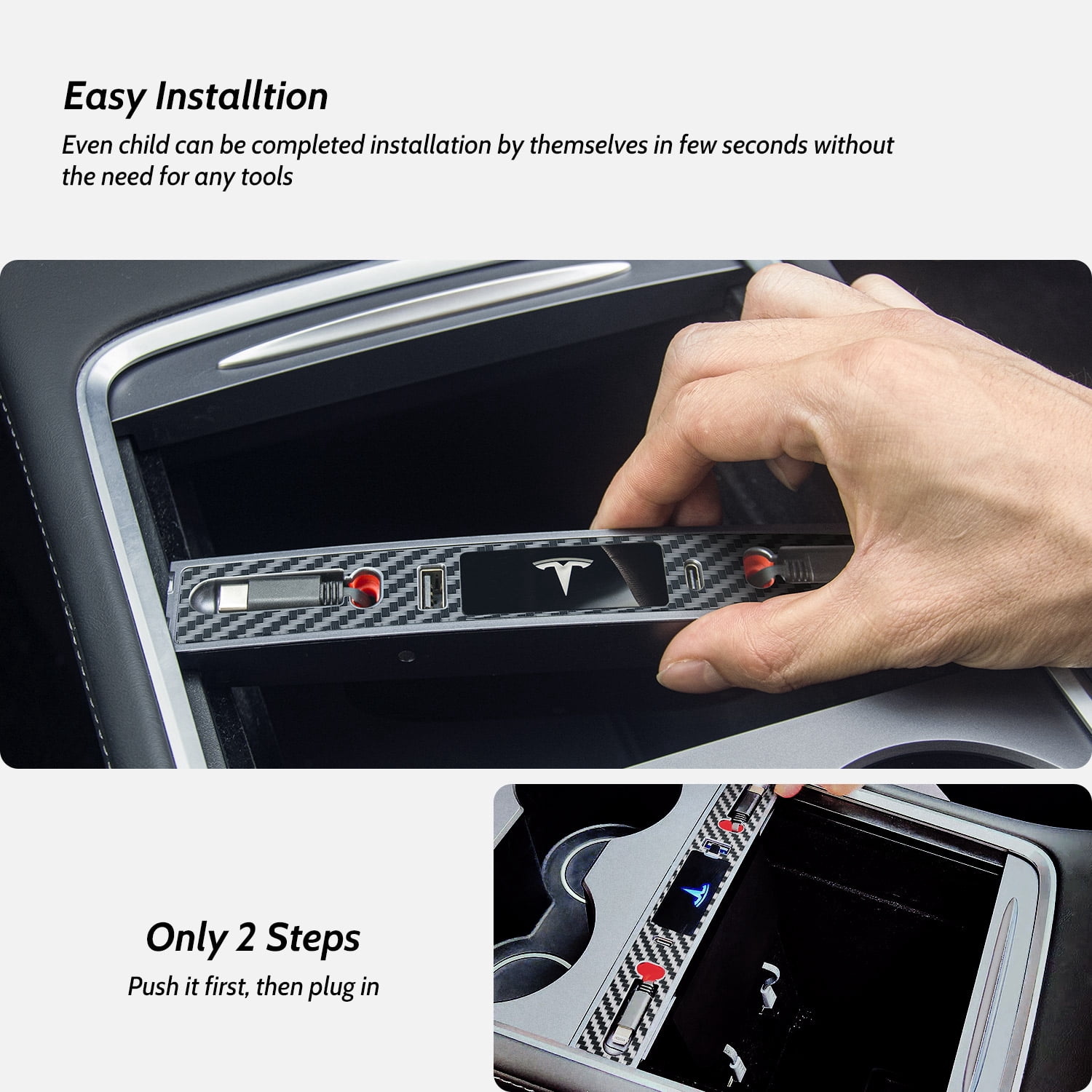 Mowlicas OEM Design for Tesla USB Hub (Silver Gray), Retractable Car Fast Charger is Necessary Tesla Model Y/3 2024/2023/2022/2021 Accessories but Not for Model 3 Highland, Gifts for Tesla Owners…