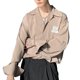thumbnail image 1 of Camisa de manga larga para hombre con botones de color puro informal y transpirable para hombre Camisa con botones sueltos para fiesta diaria Caqui L, 1 of 8