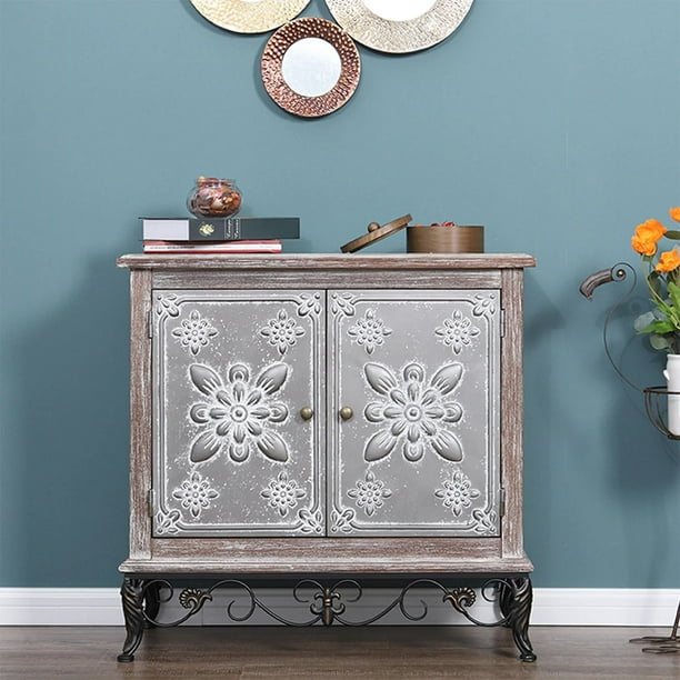 Sophia & William 2Door Distressed Accent with Flower Pattern