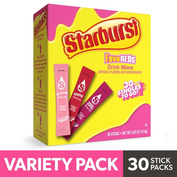 Starburst Fave Reds Singles to Go Powdered Drink Mix Variety Pack, 30 Count Packets