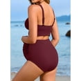thumbnail image 4 of Asoul V Neck Maternity Swimsuits Ribbed Twist Front Bikini Sets High Waist Pregnancy Bathing Suits for Womens, 4 of 6