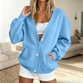 thumbnail image 2 of lcziwo Button Down Cardigan Sweatshirts for Women V Neck Jackets with Pockets Oversized Drop Shoulder Winter Sweatshirt 2026 Light Blue,L, 2 of 7