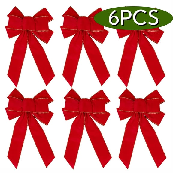 Christmas Bow Red Christmas Wreath Bow for Garland Classic Ornament Wrapping Bow for Home Windon Tree Decoration 13.77"x9.44" 6PCS