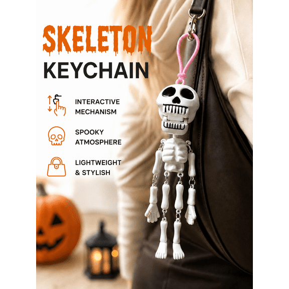 Halloween Skeleton keychains Decoration Pull Rope with Fun Interactive Mechanical Skull Fidget Toy Whimsical Halloween Backpack Pendant for Stress Relief