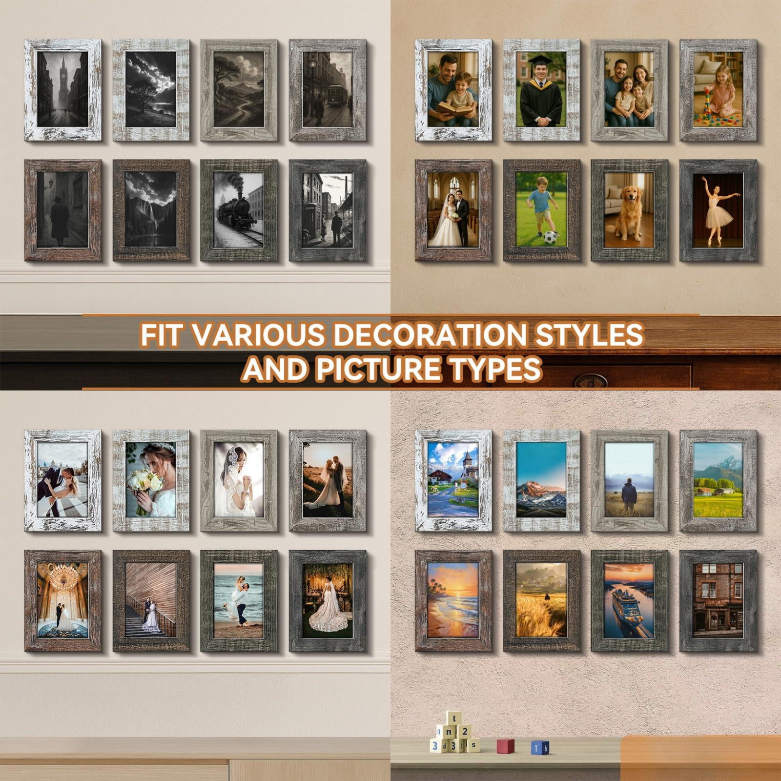 Picture Frames Multicolor 4X6, Set of 8 for Tabletop or Wall Hanging