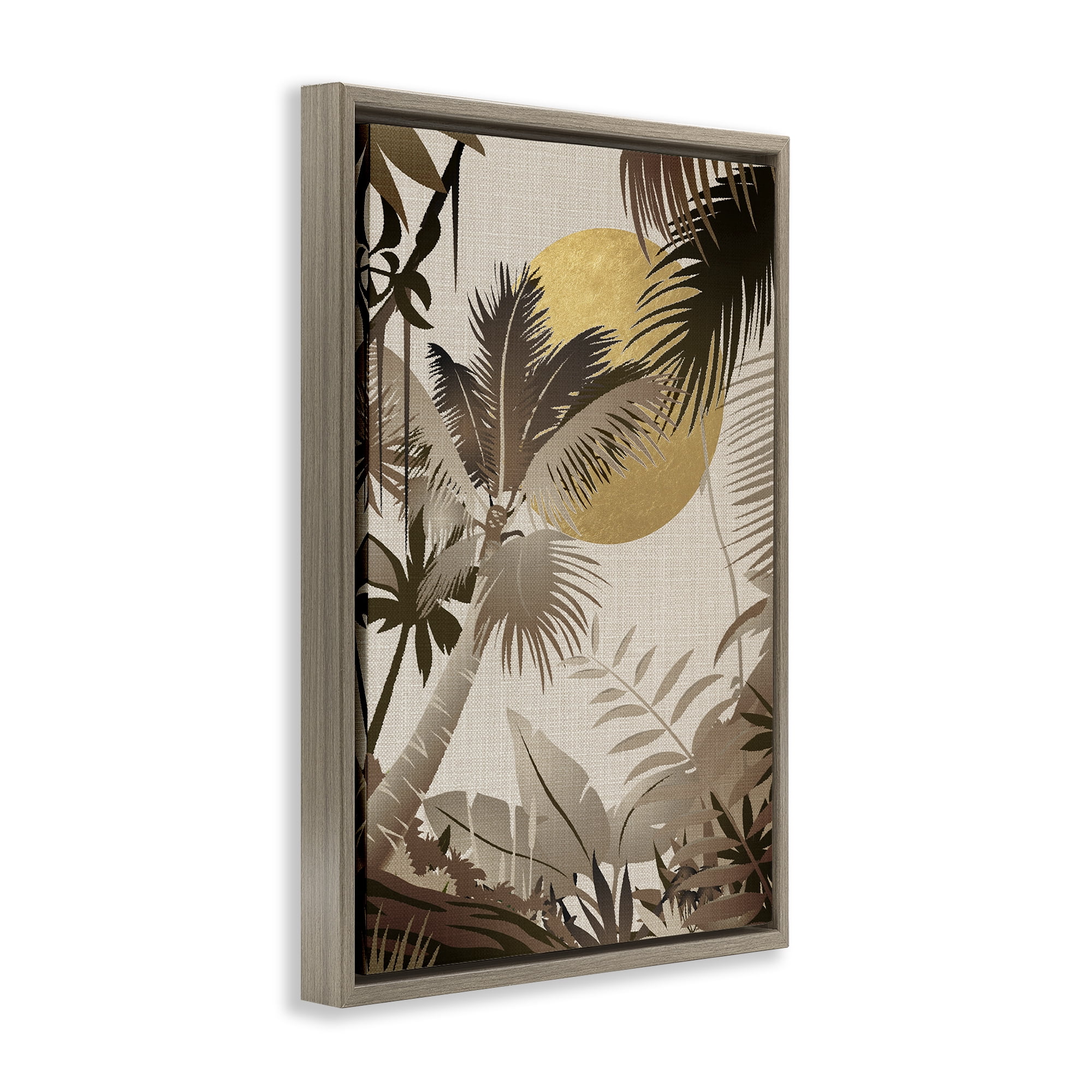 Stupell Industries Neutral Tropical Trees Plants & Flowers Painting Brown Floater Framed Canvas Art Print Wall Art, 17 x 25