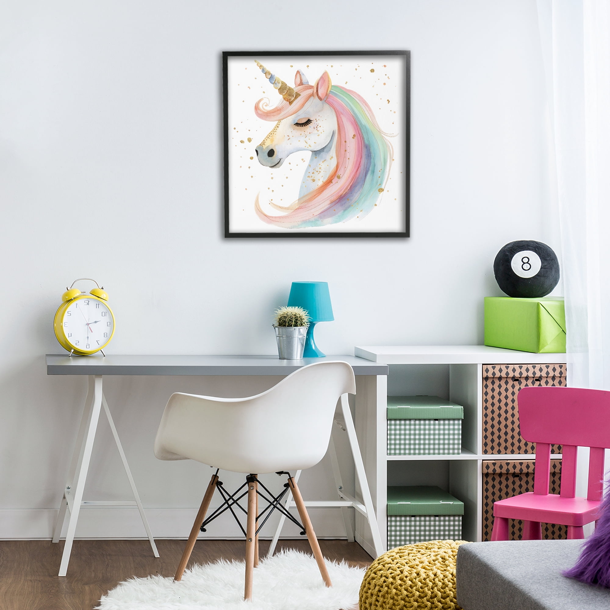 Stupell Industries Gold Speckled Pastel Unicorn Black Framed Giclee Art, design by Creative Studio
