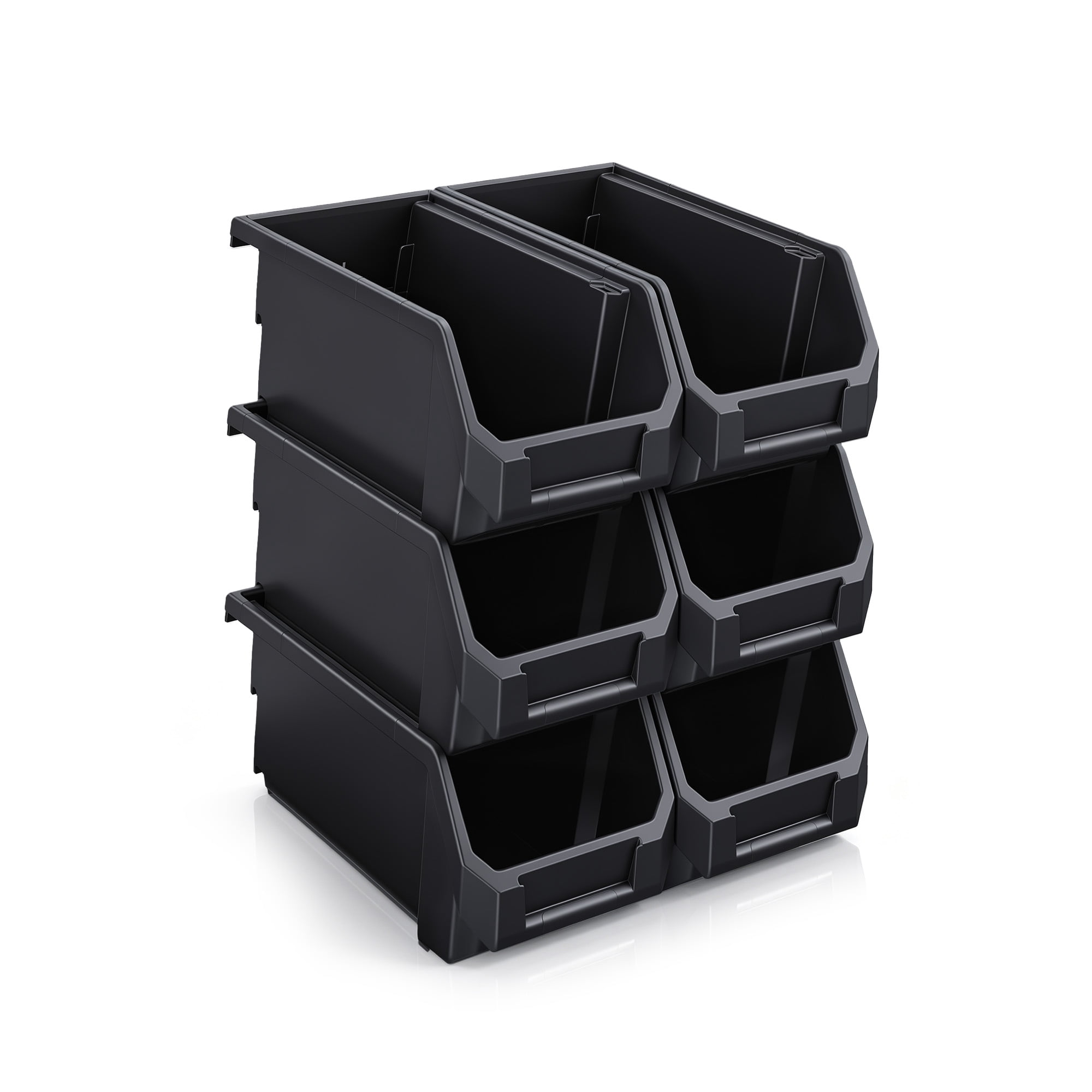 Sorbus Large Open Front Stackable Pantry Storage Bins, 6-Pack, Black