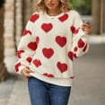 thumbnail image 2 of Sweaters For Women R-neck Striped Cute Color Block Fall Winter Knitted Pullover Tops with Heart Print, Loose Fit Comfortable Long Sleeve Sweater for Casual Wear,Red,XL, 2 of 4