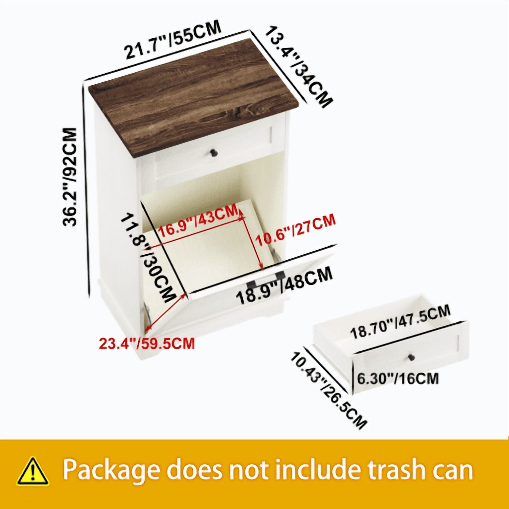 10 Gallon Tilt Out Trash Cabinet, Freestanding Wooden Garbage Recycling Bin with Hideaway Drawer, Pet Proof Trash Can Holder for Kitchen Living Room, Antique White (Trash Can Not Included)