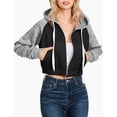 thumbnail image 4 of Doublju Women's Contrast Raglan Sleeve Crop Zip Up Hoodie With Kangaroo Pocket, 4 of 4