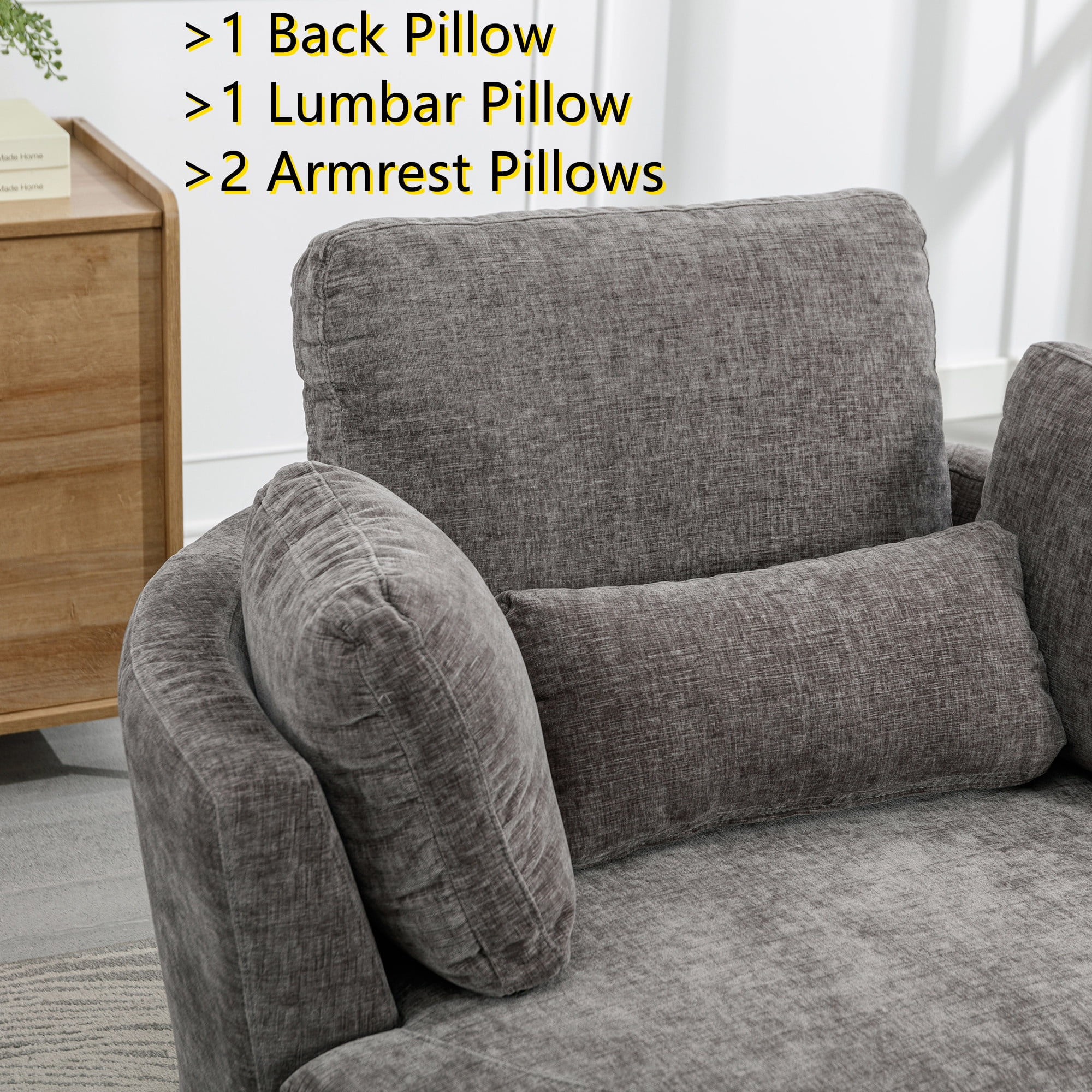 Aukfa 42" Oversized Swivel Accent Chair w/ Lumbar Pillow, Living Room Barrel Chair Read Chair, Gray