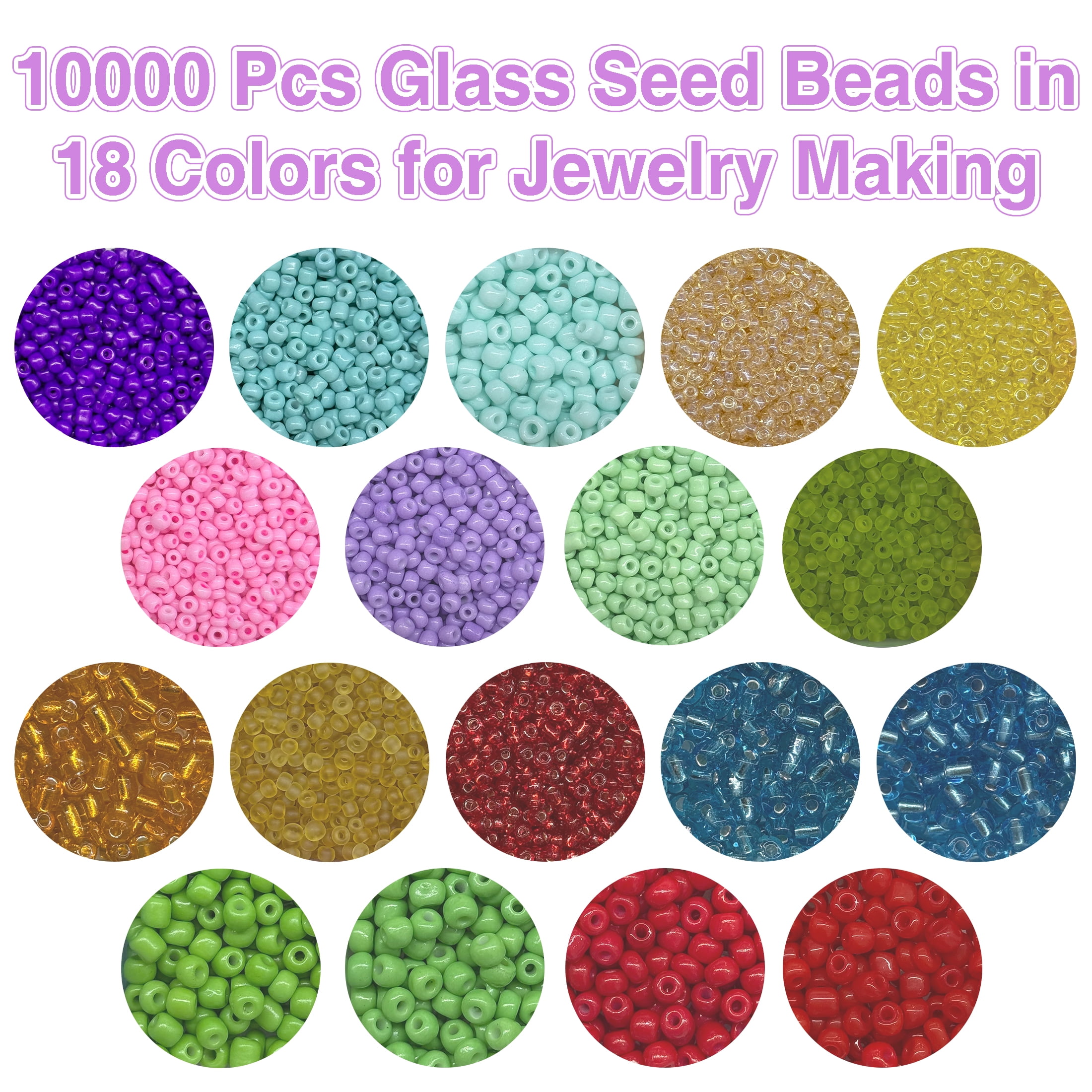 GARITIN Glass Seed Beads Kit 10000Pcs, 18 Colors 2mm Small Beads & 4mm Tube Beads with Storage Box, DIY Craft Beads for Jewelry Bracelet Making, Necklaces, Earrings