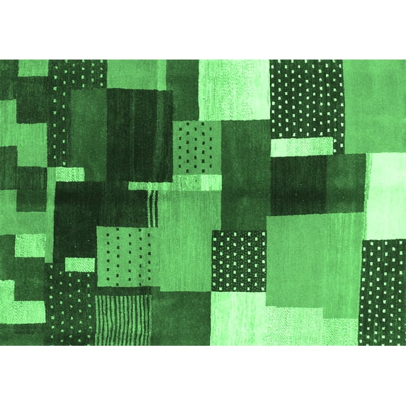 Ahgly Company Indoor Rectangle Abstract Emerald Green Contemporary Area Rugs, 3' x 5'