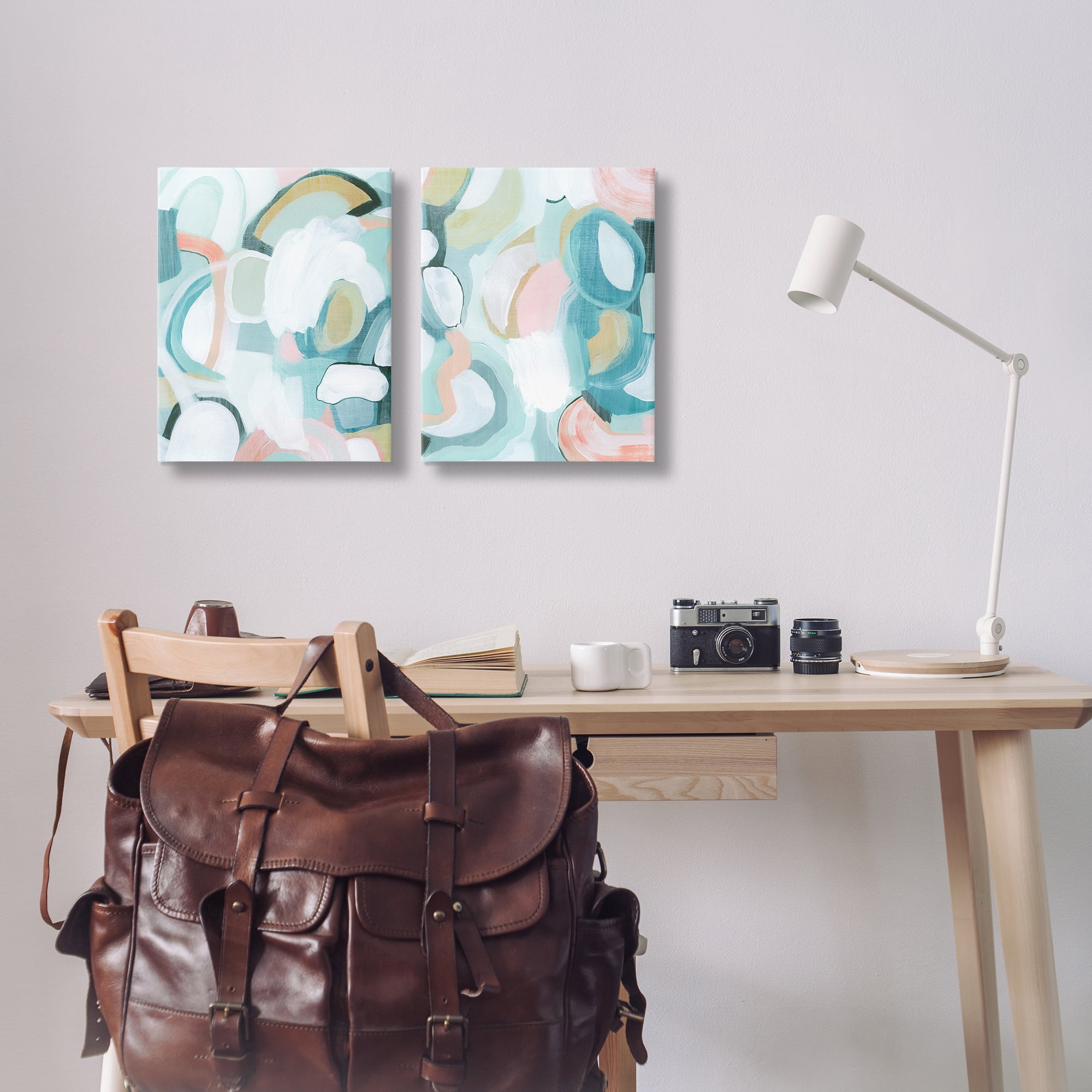 Stupell Industries Pastel Pink & Blue Abstract Painting Wrapped Canvas Art Print Wall Art, 16 x 20, Set of 2