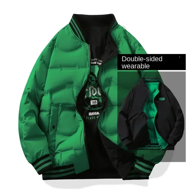 Chaqueta de plumón de doble cara corta de color sólido con estampado 2024 nueva chaqueta de plumón de pato blanco cálida para otoño e invierno