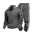 thumbnail image 2 of Men's Casual Heavy-duty Fleece Loose Stand-up Collar Sweatshirt and Pants Set, Color-matched for Workwear Winter Sports and Outdoor Adventures,Dark Gray,XL, 2 of 9