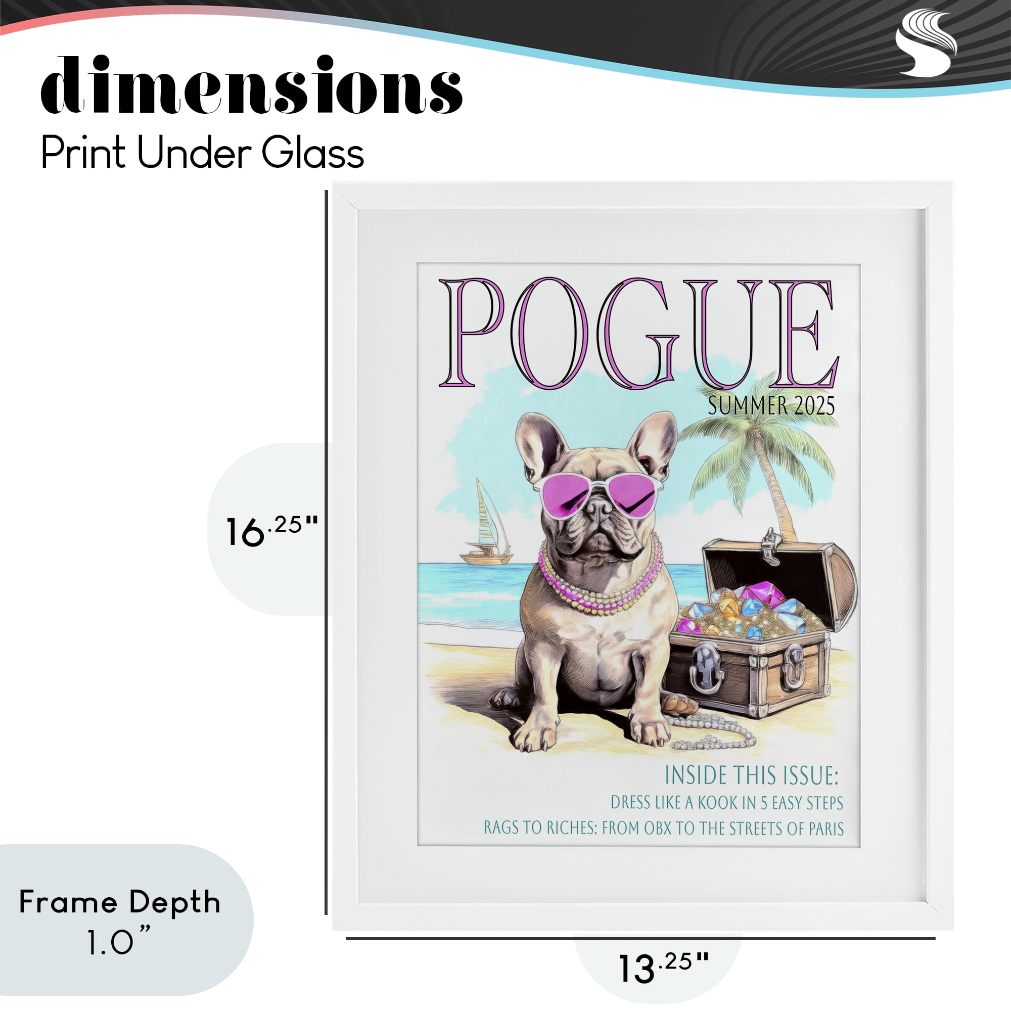 Stupell Industries Pogue Summer Dog Fashion White Framed Print Under Glass, design by Grotto Studios
