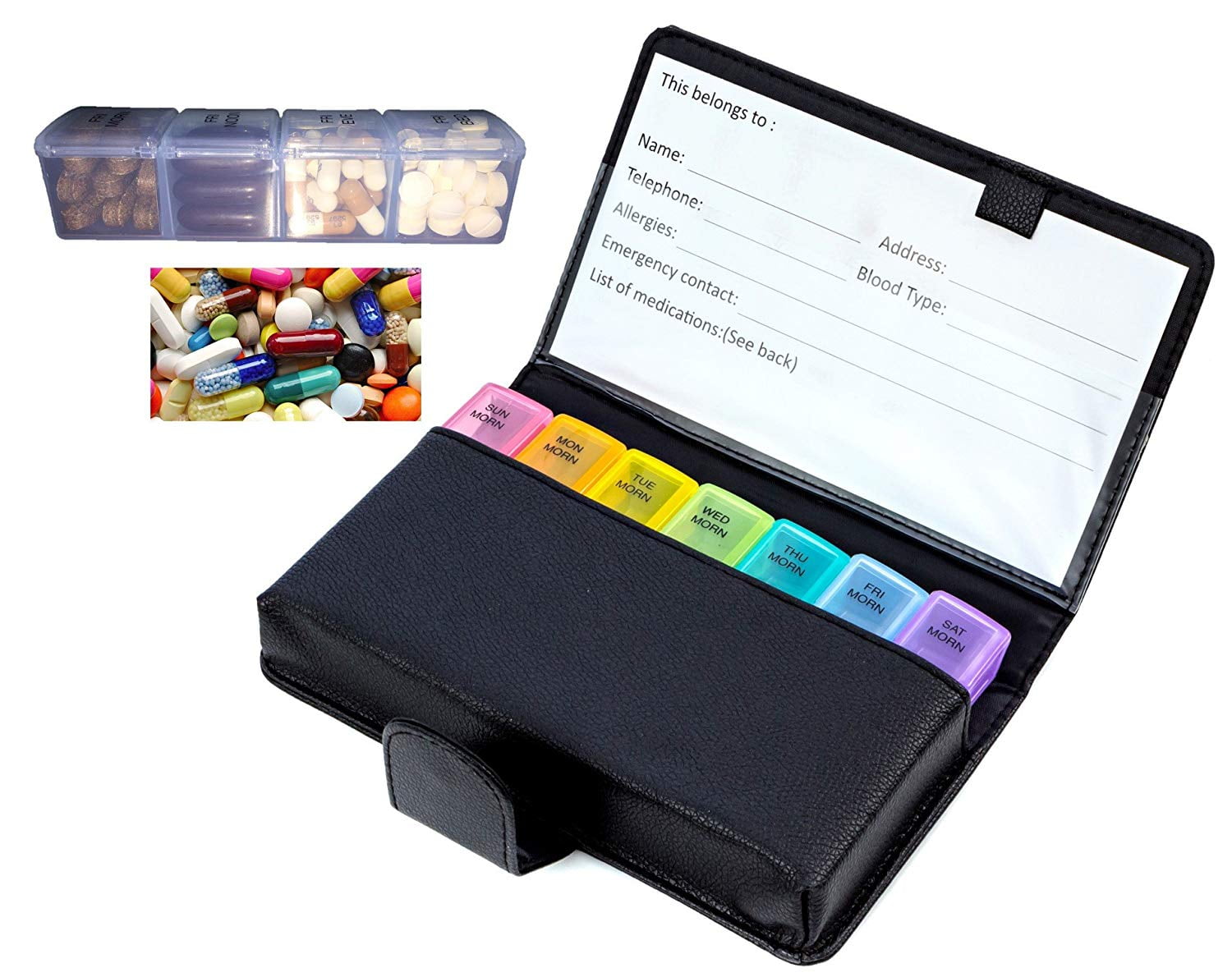 XL AM PM Daily Pill Organizer 7 day Easy One Touch Popup Cover Push